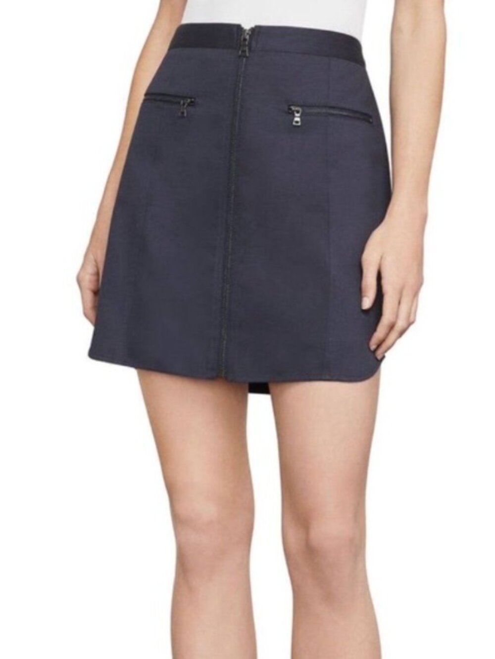 BCBGMaxAzria Navy Front Zip A-Line Mini Skirt with Pocket Zips